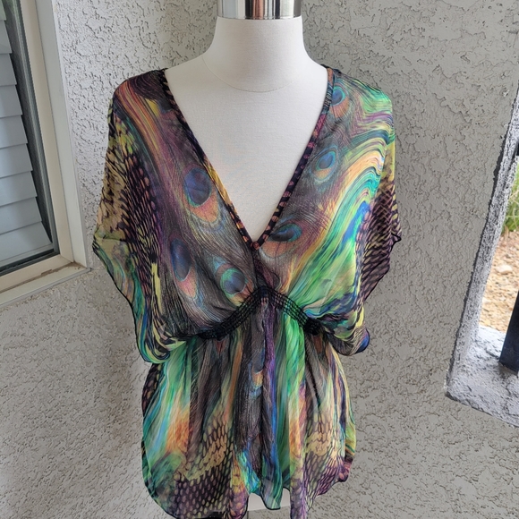 Estam Tops - Estam Sheer Boho Peacock Blouse